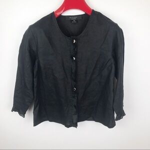 David Dart 100% Linen Button Down Black Shirt Sz Xs